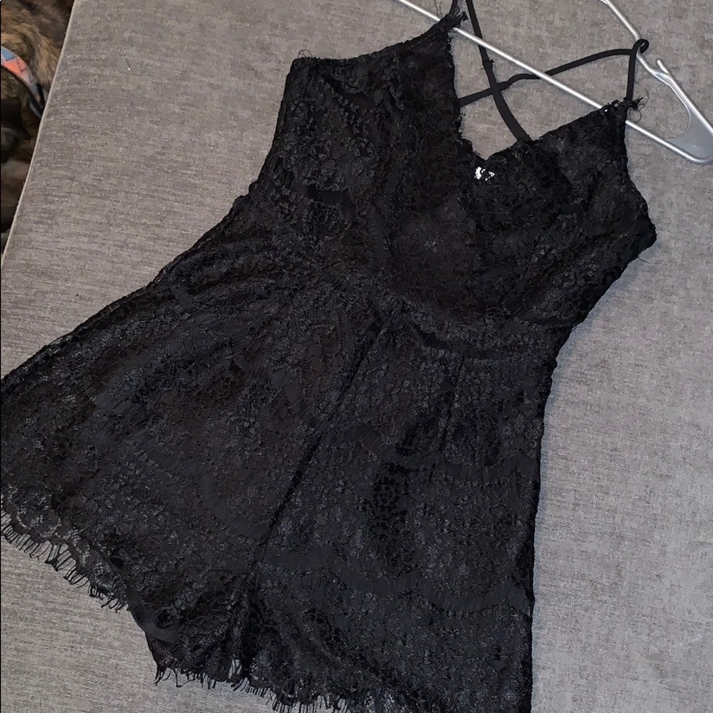 Black lace shorts romper